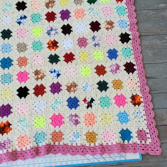 Granny Square Crochet Afghan Blanket Throw Pink Multicolor 59"x54" Handmade - Picture 3 of 6